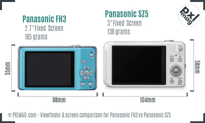 Panasonic FH3 vs Panasonic SZ5 Screen and Viewfinder comparison