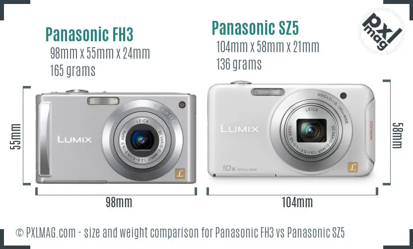 Panasonic FH3 vs Panasonic SZ5 size comparison