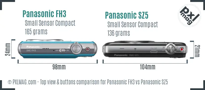 Panasonic FH3 vs Panasonic SZ5 top view buttons comparison