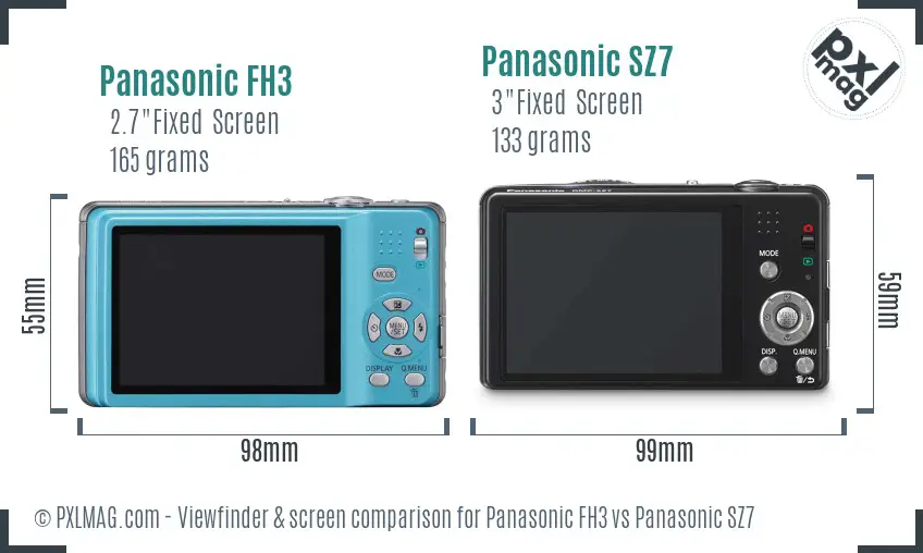 Panasonic FH3 vs Panasonic SZ7 Screen and Viewfinder comparison