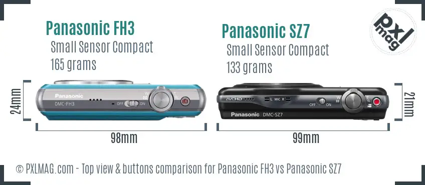 Panasonic FH3 vs Panasonic SZ7 top view buttons comparison