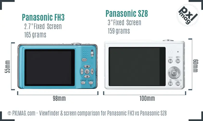 Panasonic FH3 vs Panasonic SZ8 Screen and Viewfinder comparison