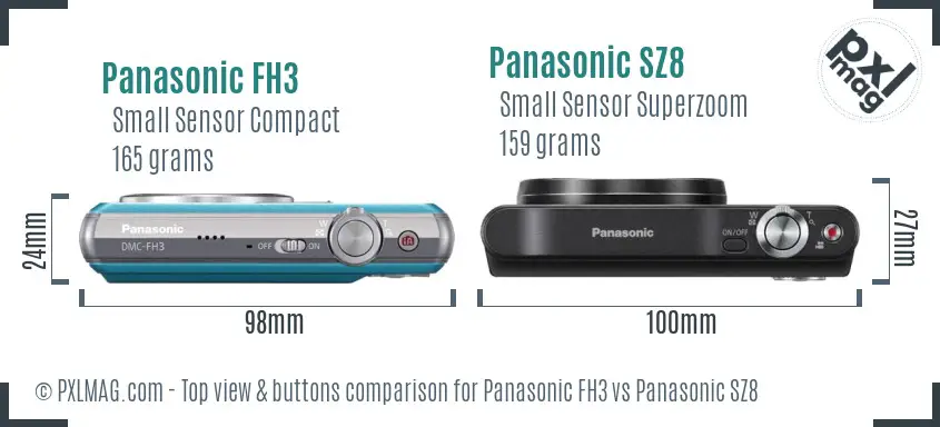 Panasonic FH3 vs Panasonic SZ8 top view buttons comparison