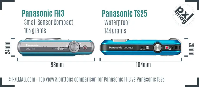 Panasonic FH3 vs Panasonic TS25 top view buttons comparison