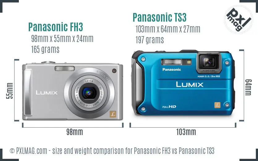 Panasonic FH3 vs Panasonic TS3 size comparison