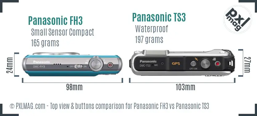 Panasonic FH3 vs Panasonic TS3 top view buttons comparison