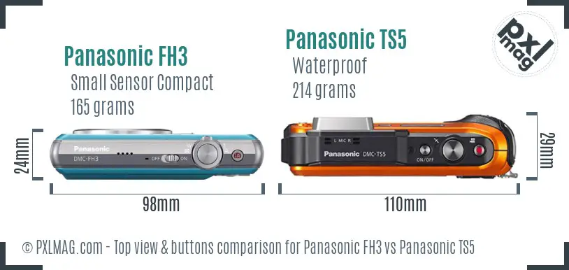 Panasonic FH3 vs Panasonic TS5 top view buttons comparison