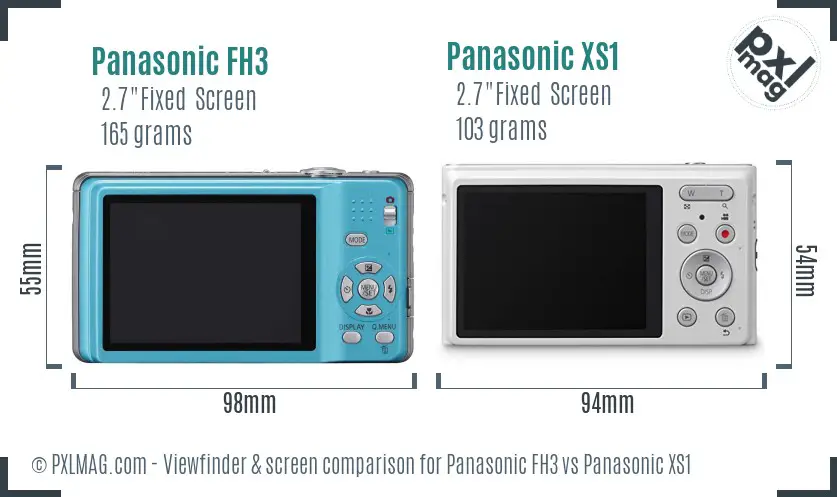 Panasonic FH3 vs Panasonic XS1 Screen and Viewfinder comparison