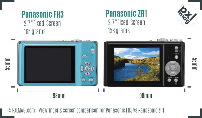 Panasonic FH3 vs Panasonic ZR1 Screen and Viewfinder comparison