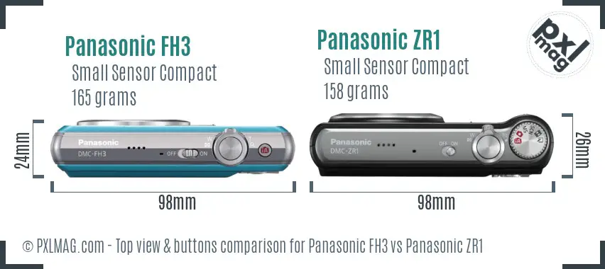 Panasonic FH3 vs Panasonic ZR1 top view buttons comparison