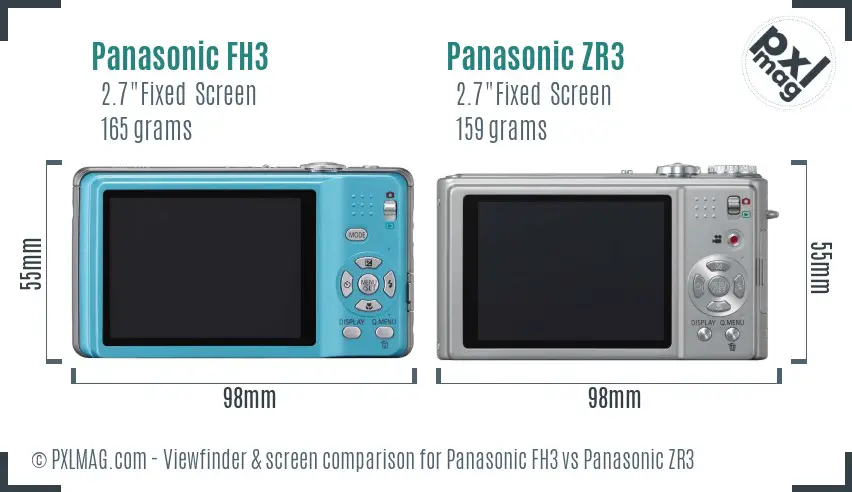 Panasonic FH3 vs Panasonic ZR3 Screen and Viewfinder comparison