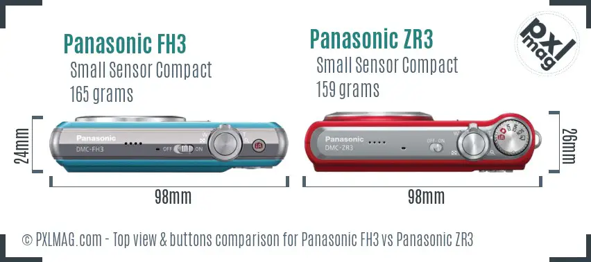Panasonic FH3 vs Panasonic ZR3 top view buttons comparison