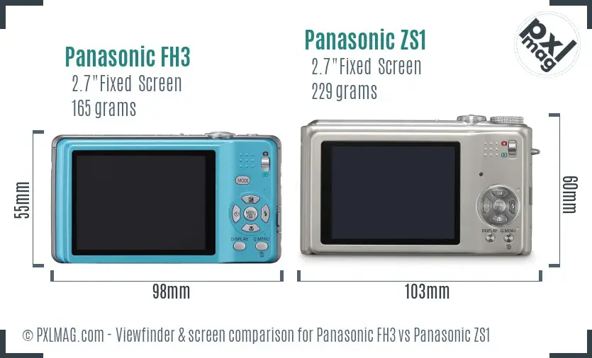 Panasonic FH3 vs Panasonic ZS1 Screen and Viewfinder comparison