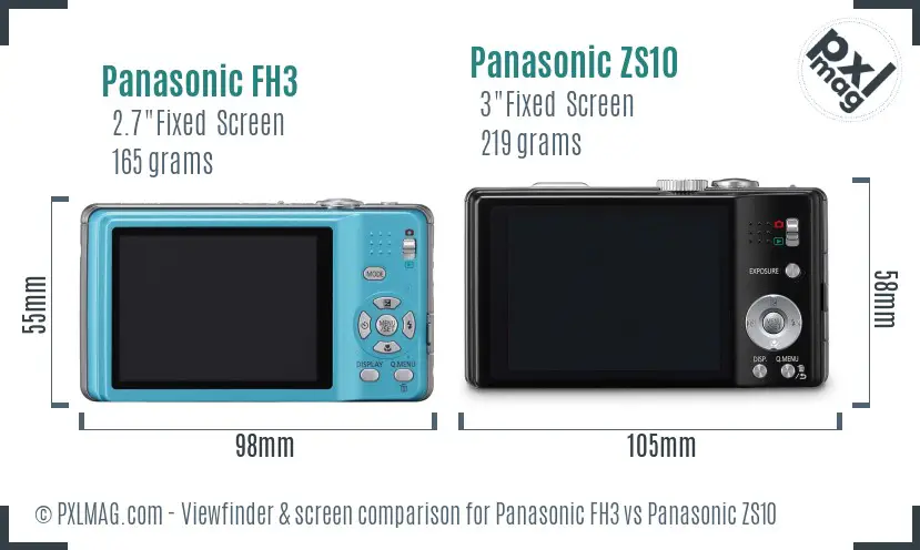 Panasonic FH3 vs Panasonic ZS10 Screen and Viewfinder comparison