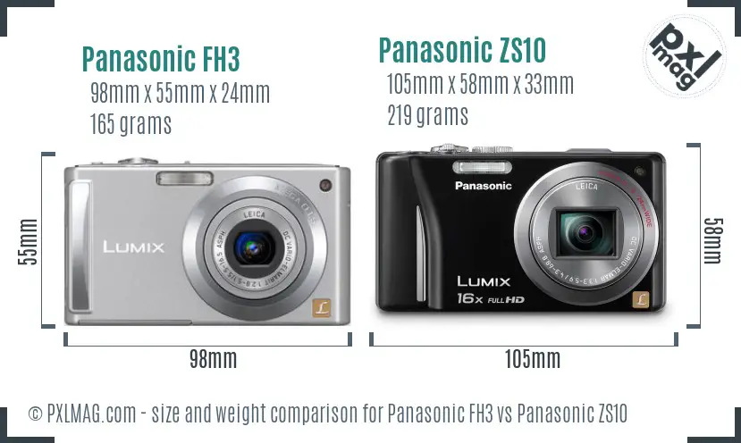 Panasonic FH3 vs Panasonic ZS10 size comparison