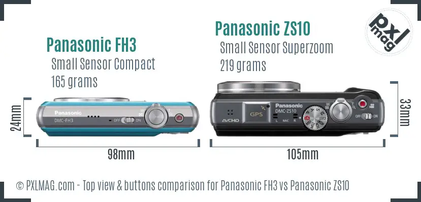 Panasonic FH3 vs Panasonic ZS10 top view buttons comparison