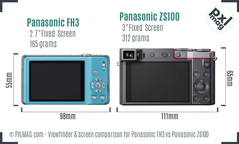 Panasonic FH3 vs Panasonic ZS100 Screen and Viewfinder comparison