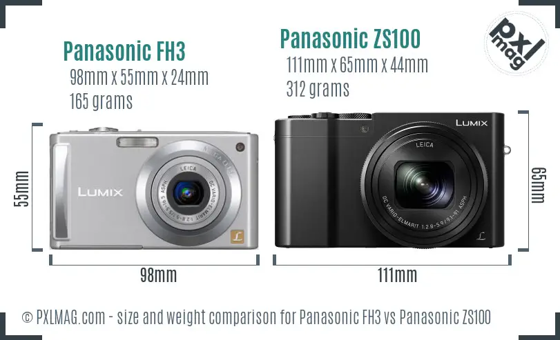 Panasonic FH3 vs Panasonic ZS100 size comparison