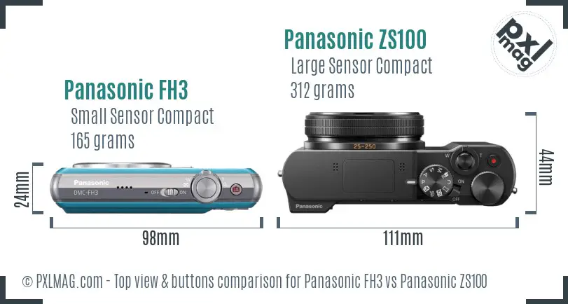 Panasonic FH3 vs Panasonic ZS100 top view buttons comparison