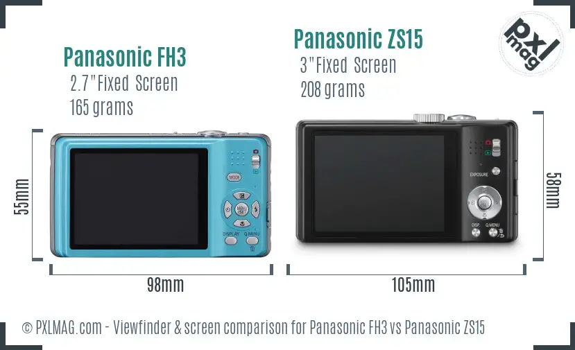 Panasonic FH3 vs Panasonic ZS15 Screen and Viewfinder comparison