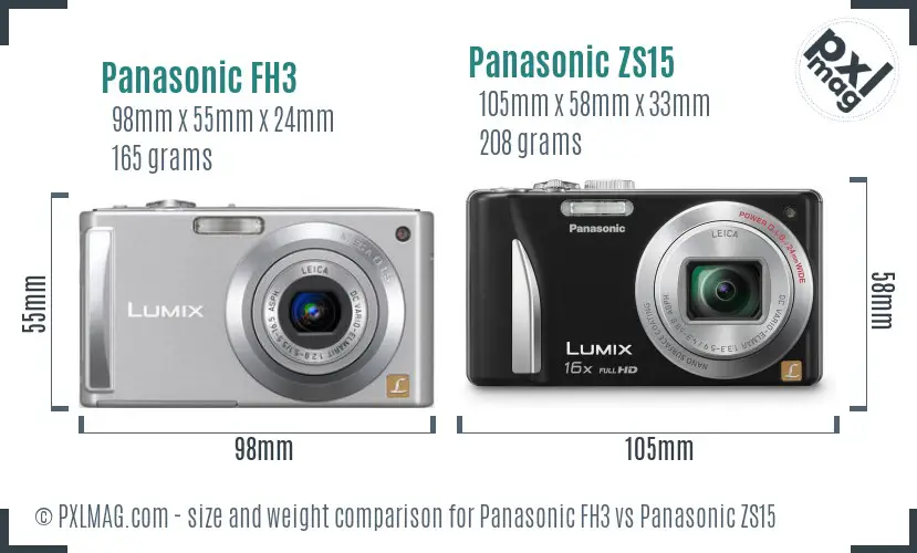 Panasonic FH3 vs Panasonic ZS15 size comparison