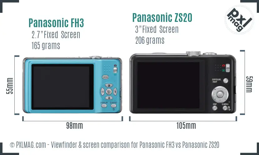Panasonic FH3 vs Panasonic ZS20 Screen and Viewfinder comparison