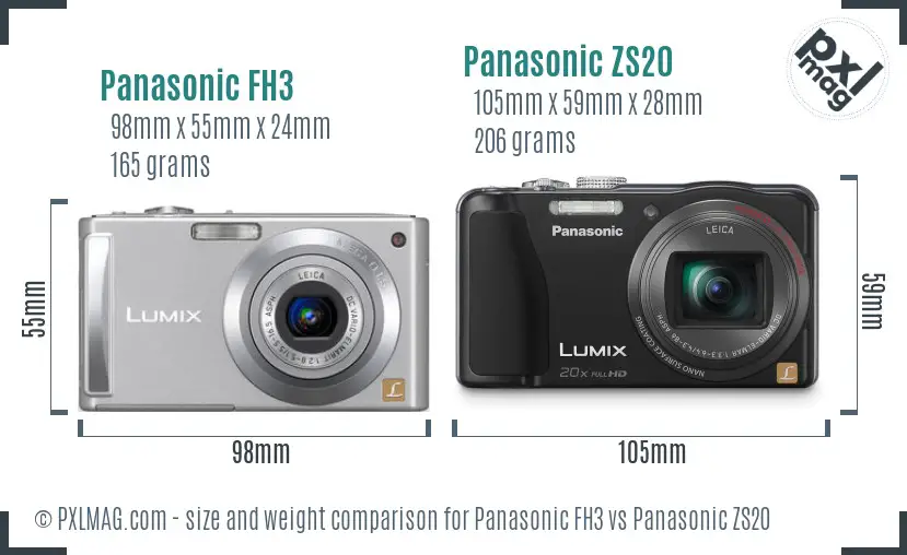 Panasonic FH3 vs Panasonic ZS20 size comparison