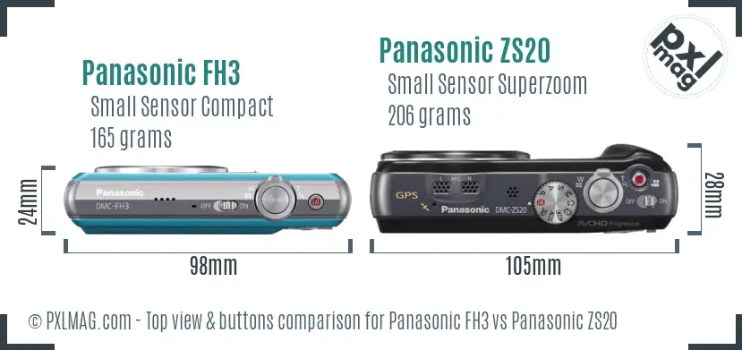 Panasonic FH3 vs Panasonic ZS20 top view buttons comparison