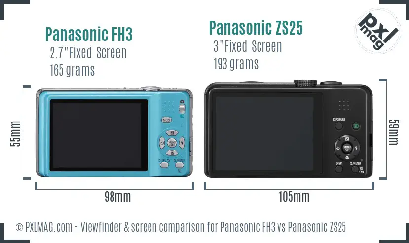 Panasonic FH3 vs Panasonic ZS25 Screen and Viewfinder comparison
