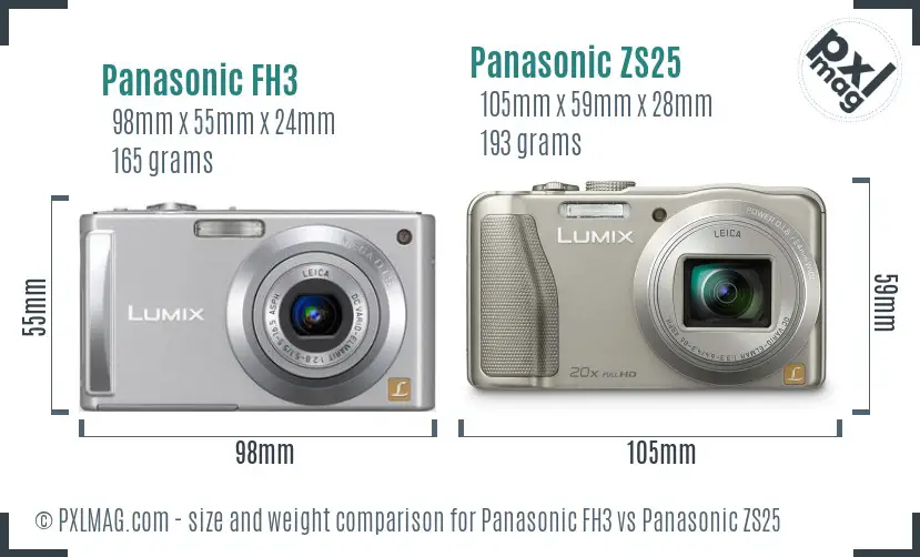 Panasonic FH3 vs Panasonic ZS25 size comparison