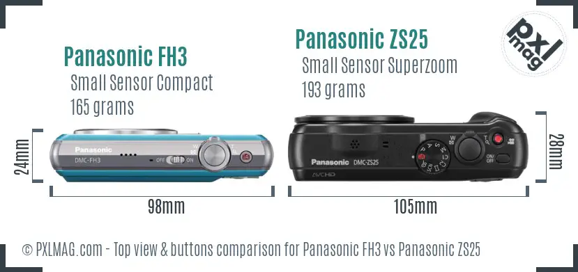 Panasonic FH3 vs Panasonic ZS25 top view buttons comparison