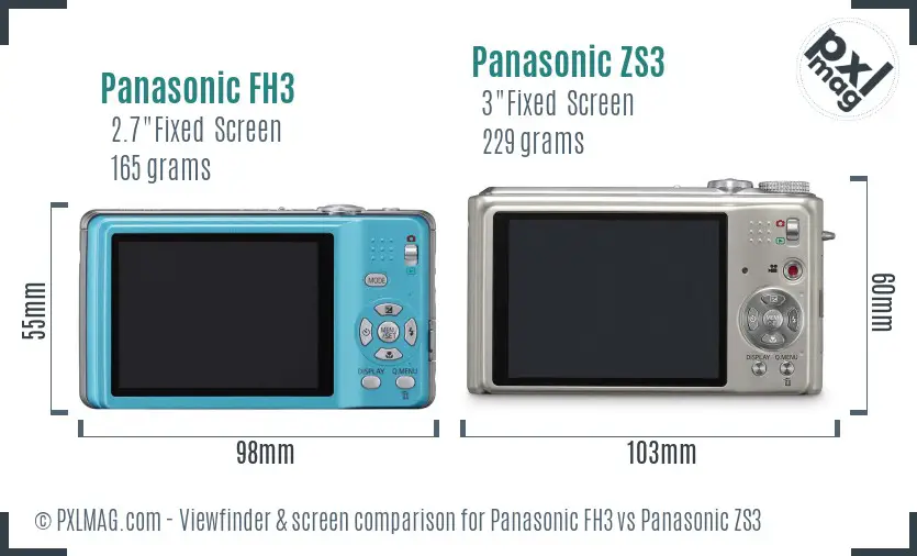 Panasonic FH3 vs Panasonic ZS3 Screen and Viewfinder comparison