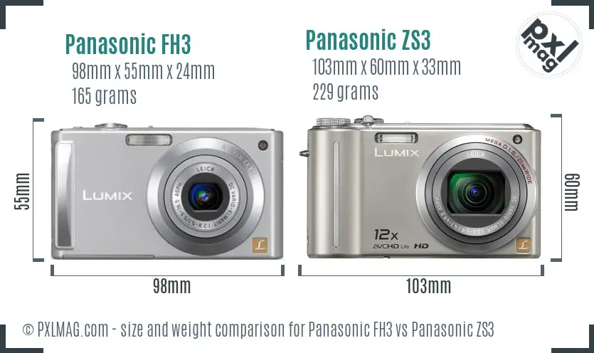 Panasonic FH3 vs Panasonic ZS3 size comparison