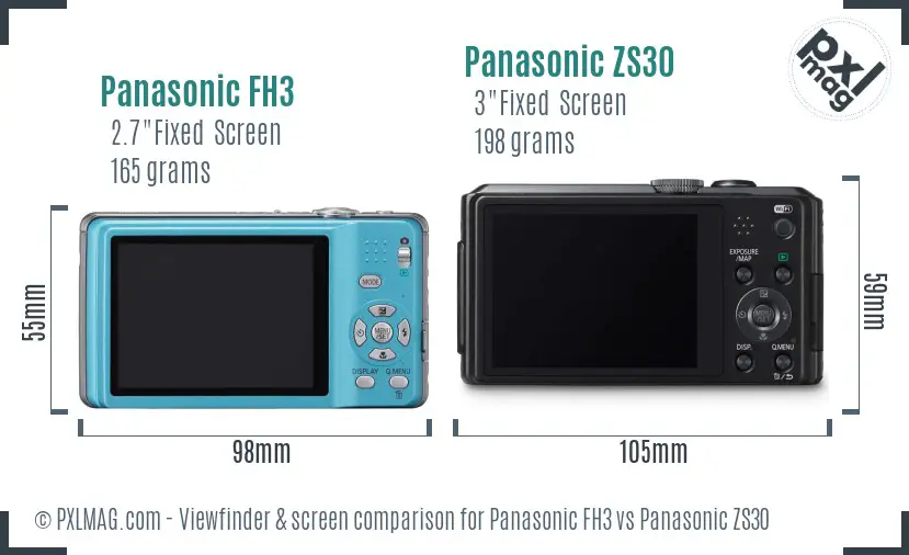 Panasonic FH3 vs Panasonic ZS30 Screen and Viewfinder comparison