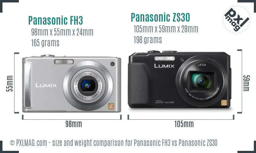 Panasonic FH3 vs Panasonic ZS30 size comparison