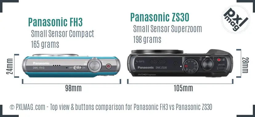 Panasonic FH3 vs Panasonic ZS30 top view buttons comparison