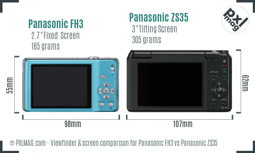Panasonic FH3 vs Panasonic ZS35 Screen and Viewfinder comparison