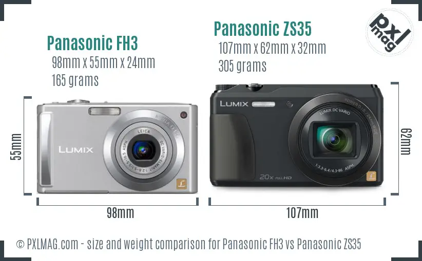 Panasonic FH3 vs Panasonic ZS35 size comparison