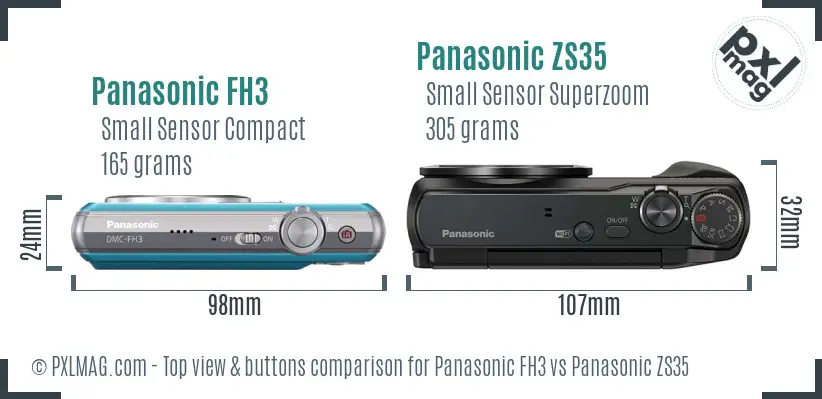 Panasonic FH3 vs Panasonic ZS35 top view buttons comparison