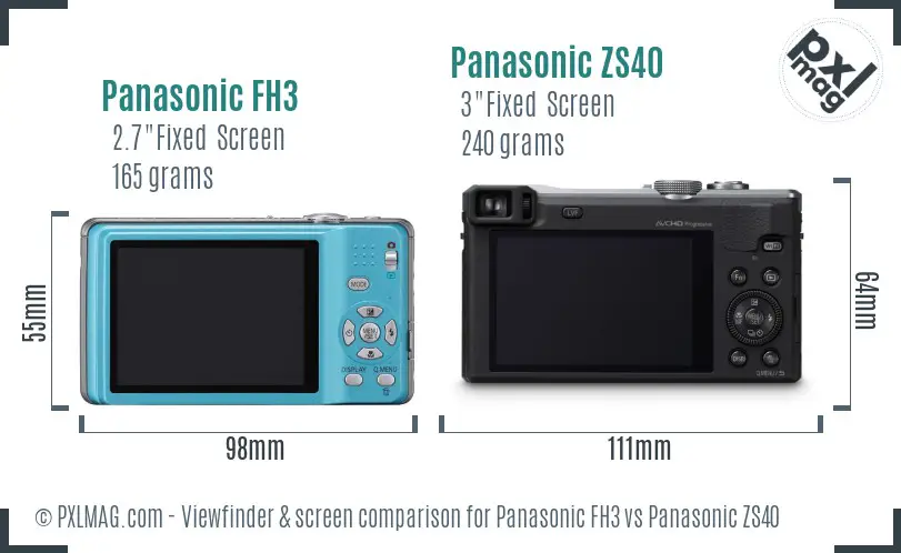 Panasonic FH3 vs Panasonic ZS40 Screen and Viewfinder comparison