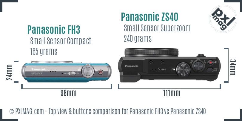 Panasonic FH3 vs Panasonic ZS40 top view buttons comparison
