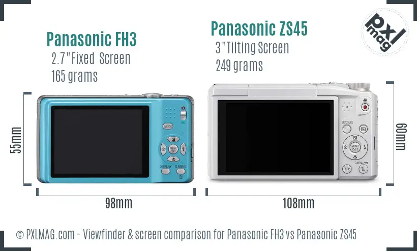 Panasonic FH3 vs Panasonic ZS45 Screen and Viewfinder comparison