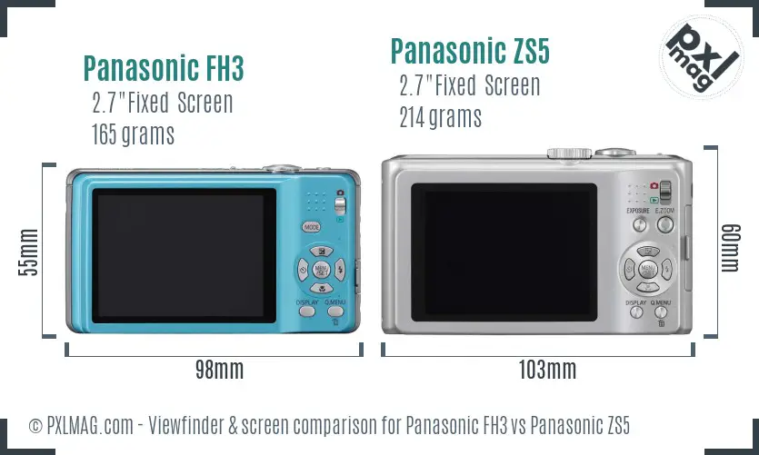 Panasonic FH3 vs Panasonic ZS5 Screen and Viewfinder comparison