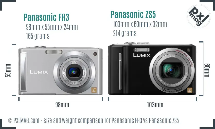 Panasonic FH3 vs Panasonic ZS5 size comparison