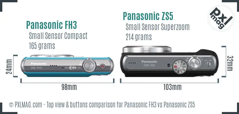 Panasonic FH3 vs Panasonic ZS5 top view buttons comparison