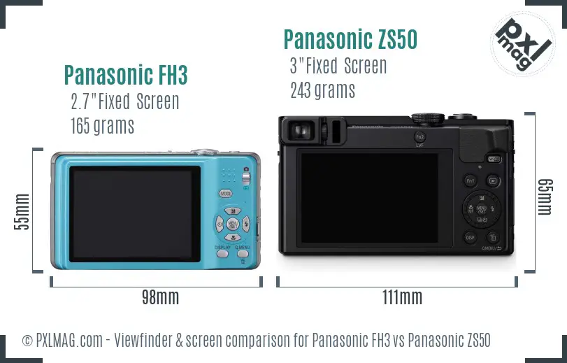 Panasonic FH3 vs Panasonic ZS50 Screen and Viewfinder comparison