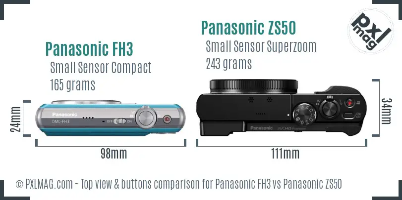 Panasonic FH3 vs Panasonic ZS50 top view buttons comparison