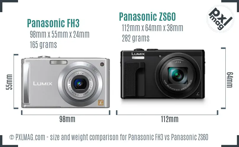 Panasonic FH3 vs Panasonic ZS60 size comparison