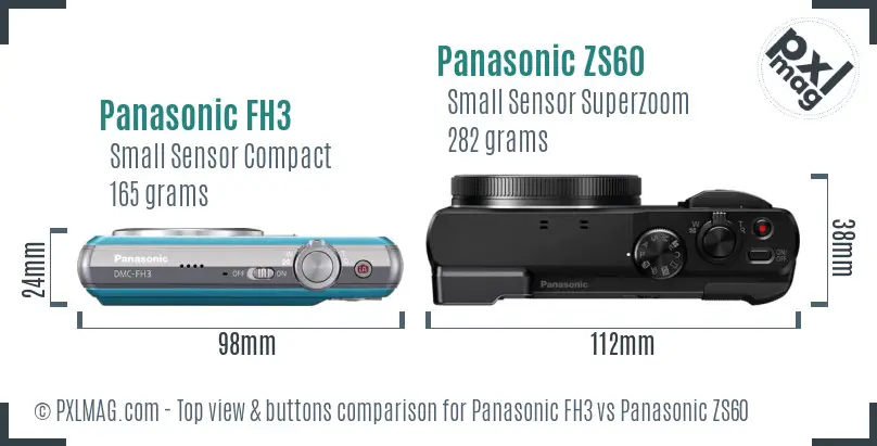 Panasonic FH3 vs Panasonic ZS60 top view buttons comparison