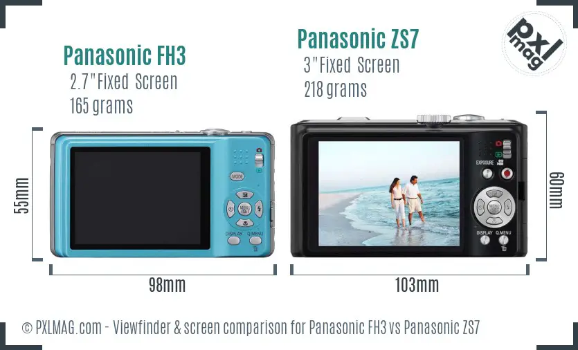 Panasonic FH3 vs Panasonic ZS7 Screen and Viewfinder comparison